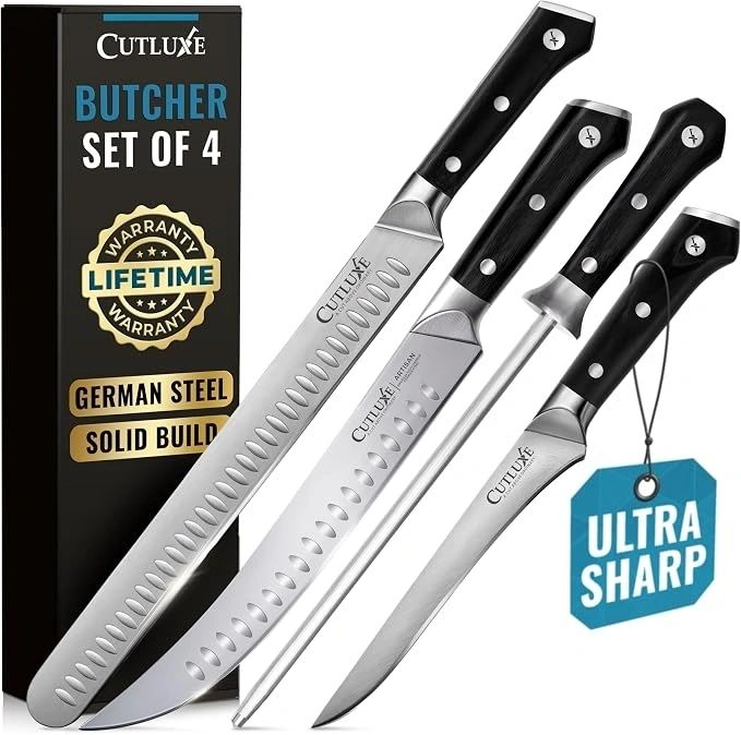 Cutluxe Butcher Knife Set, Brisket, Breaking & Boning Knife with Honing Rod
